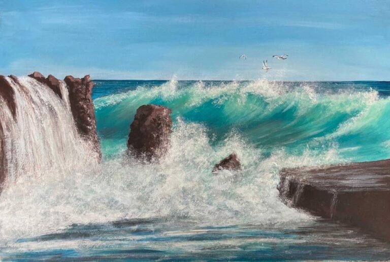waves crashing over rock